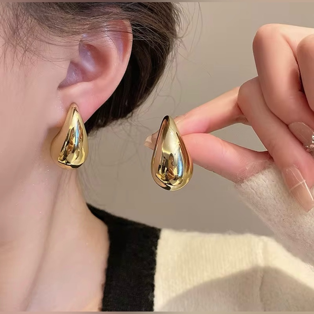 Stainless steel Gold Teardrop Earrings - Picture 2 of 4